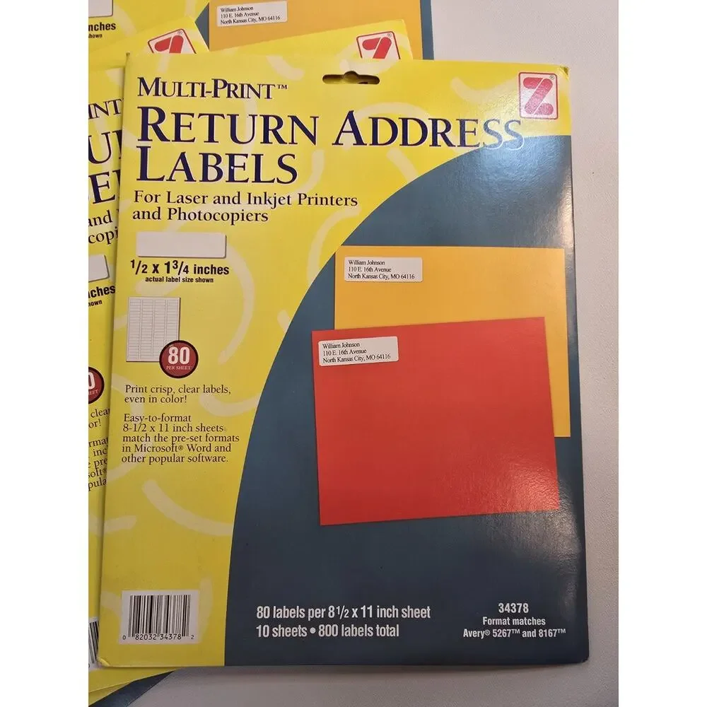 Lot Of 7200 Return Address Labels Printer Friendly 90 Sheets Of 80 - 34378 5267